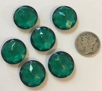 Vintage 18mm Emerald Green Double Faceted Glass Jewels - Set of Six (6)