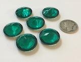 Vintage 18mm Emerald Green Double Faceted Glass Jewels - Set of Six (6)