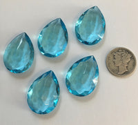 Vintage 25x18mm Light Aquamarine Blue Pear Teardrop (5) Double Faceted Glass Jewels