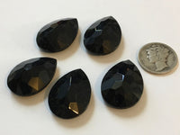 Vintage 25x18mm Jet Black Opal Pear Teardrop (5) Double Faceted Glass Jewels