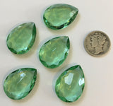 Vintage 25x18mm Light Peridot Green Pear Teardrop (5) Double Faceted Glass Jewels