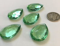 Vintage 25x18mm Light Peridot Green Pear Teardrop (5) Double Faceted Glass Jewels