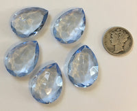 Vintage 25x18mm Light Sapphire Blue Pear Teardrop (5) Double Faceted Glass Jewels