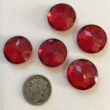 Vintage 18mm Siam Red Double Faceted Glass Jewels - Set of Five (5) for Stained Glass