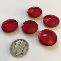 Vintage 18mm Siam Red Double Faceted Glass Jewels - Set of Five (5) for Stained Glass