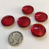 Vintage 18mm Siam Red Double Faceted Glass Jewels - Set of Five (5) for Stained Glass