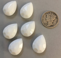 Vintage 18x13mm White Opal Pear Teardrop (6) Double Faceted Glass Jewels