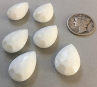 Vintage 18x13mm White Opal Pear Teardrop (6) Double Faceted Glass Jewels