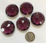 Vintage Five (5) Round 25mm Amethyst Purple Double Faceted Glass Jewels