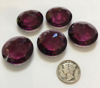 Vintage Five (5) Round 25mm Amethyst Purple Double Faceted Glass Jewels