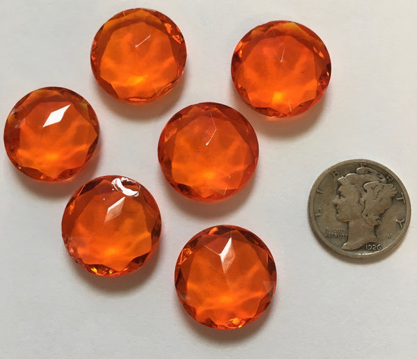 Rare Vintage 18mm Orange Hyacinth Double Faceted Glass Jewels - Set of Six (6)