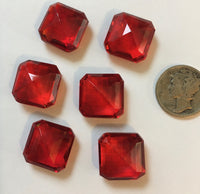 Rare Vintage 15mm Square Cherry Red Double Faceted Glass Jewels (6)