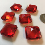 Rare Vintage 15mm Square Cherry Red Double Faceted Glass Jewels (6)