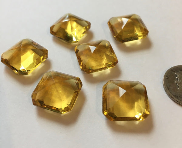 Vintage 15mm Square Light Amber Double Faceted Glass Jewels (6)