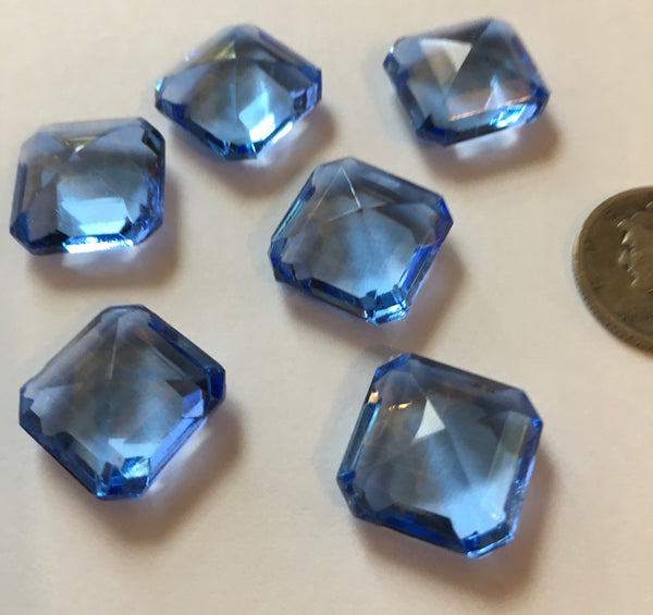 Vintage 15mm Square Light Sapphire Blue Double Faceted Glass Jewels (6)
