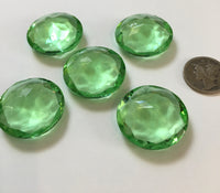 Vintage Five (5) Round 25mm Round Peridot Green Double Faceted Glass Jewels