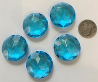 Vintage Five Aquamarine (5) Round 25mm Double Faceted Glass Jewels