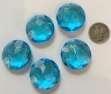 Vintage Five Aquamarine (5) Round 25mm Double Faceted Glass Jewels