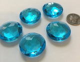 Vintage Five Aquamarine (5) Round 25mm Double Faceted Glass Jewels