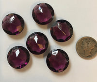Vintage 18mm Purple Amethyst Double Faceted Glass Jewels - Set of Six (6)