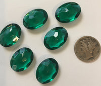 Vintage 18x13mm Oval Emerald Green (6) Double Faceted Glass Jewels