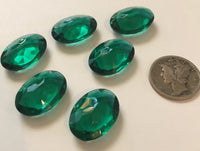 Vintage 18x13mm Oval Emerald Green (6) Double Faceted Glass Jewels