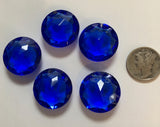 Rare (5) Five 20mm Vintage Cobalt Blue Double Faceted Glass Jewels