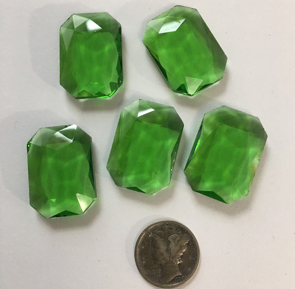 Rare (5) Vintage 25x18mm Rectangle Octagon Medium Peridot Green Double Faceted Glass Jewels