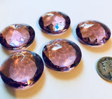 Vintage Five (5) Round 25mm Light Amethyst Double Faceted Glass Jewels