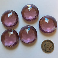 Vintage Five (5) Round 25mm Light Amethyst Double Faceted Glass Jewels