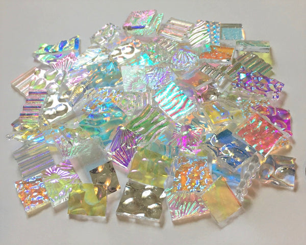 Clear "Odds 'n' Ends" 90 COE Dichroic Mix - Two (2) Ounce Glass Assortment- These are SMALL pieces for detail work! Please read description!