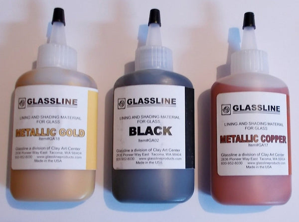 Glassline Fusing Glass Paints 'Metallic Gold, Metallic Copper and Black' Set