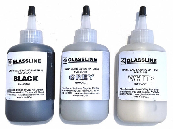 Glassline Fusing Glass Paints Black Grey White Monochrome Set of 3