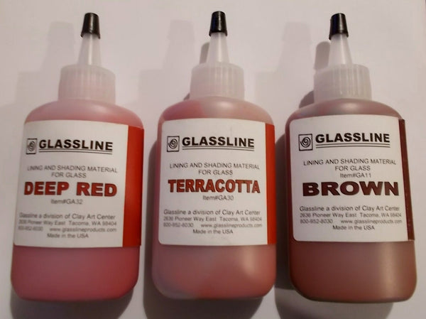 Glassline Deep Red Terracotta Brown Fusing Glass Paints Set of 3 - Shades of Clay