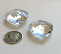 Vintage (2) High Dome 25mm Crystal Clear Double Faceted Heart Glass Jewels - Beautiful!
