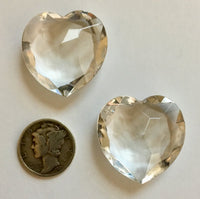 Vintage (2) High Dome 25mm Crystal Clear Double Faceted Heart Glass Jewels - Beautiful!