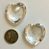 Vintage (2) High Dome 25mm Crystal Clear Double Faceted Heart Glass Jewels - Beautiful!
