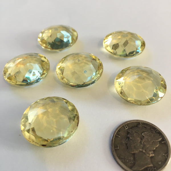 Vintage 18mm Jonquil Yellow Double Faceted Glass Jewels - Set of Six (6)