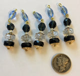 Vintage Montana Blue, Light Sapphire and Crystal 41mm Glass Bead Pendants (5) - Beautiful!