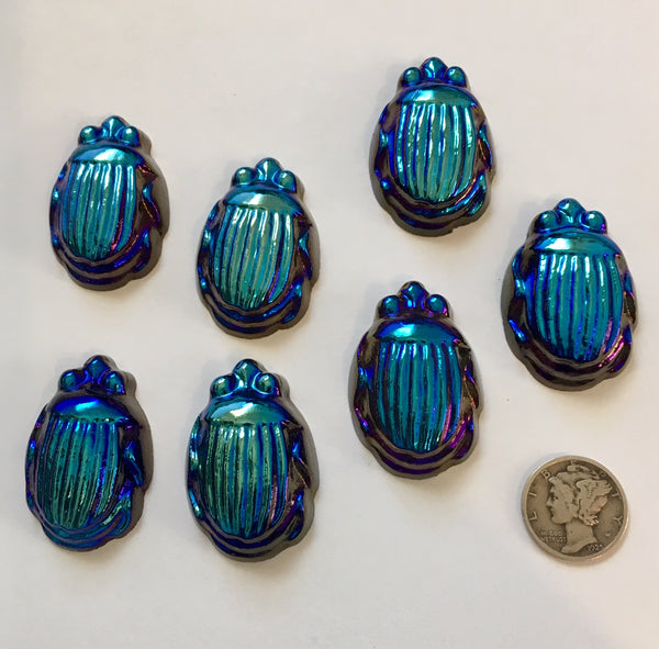Iridescent Iris Rainbow Glass Scarab Beetle Jewel 36x19mm - 2 colors available!