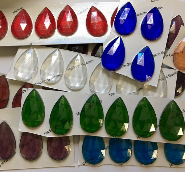 40x24mm Teardrop Faceted Flatbacked Glass Jewel for Stained Glass - 12 Colors Available!